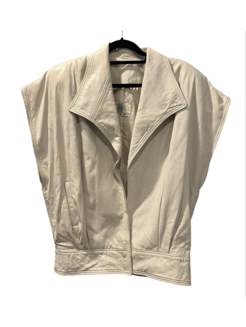 Vintage 80s VAKKO Cream Leather Vest Oversized Dolman Cap Sleeve XS Avant Garde